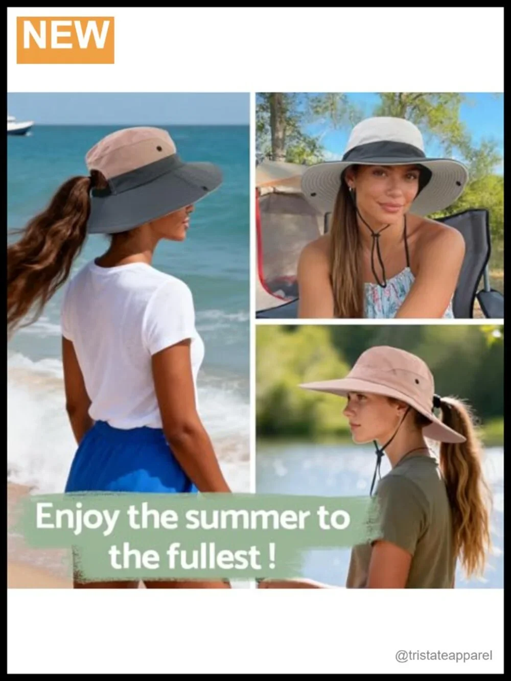 UPF 50+ Ponytail Sun Hat with Wide Visor - Lightweight Packable Outdoor Hat